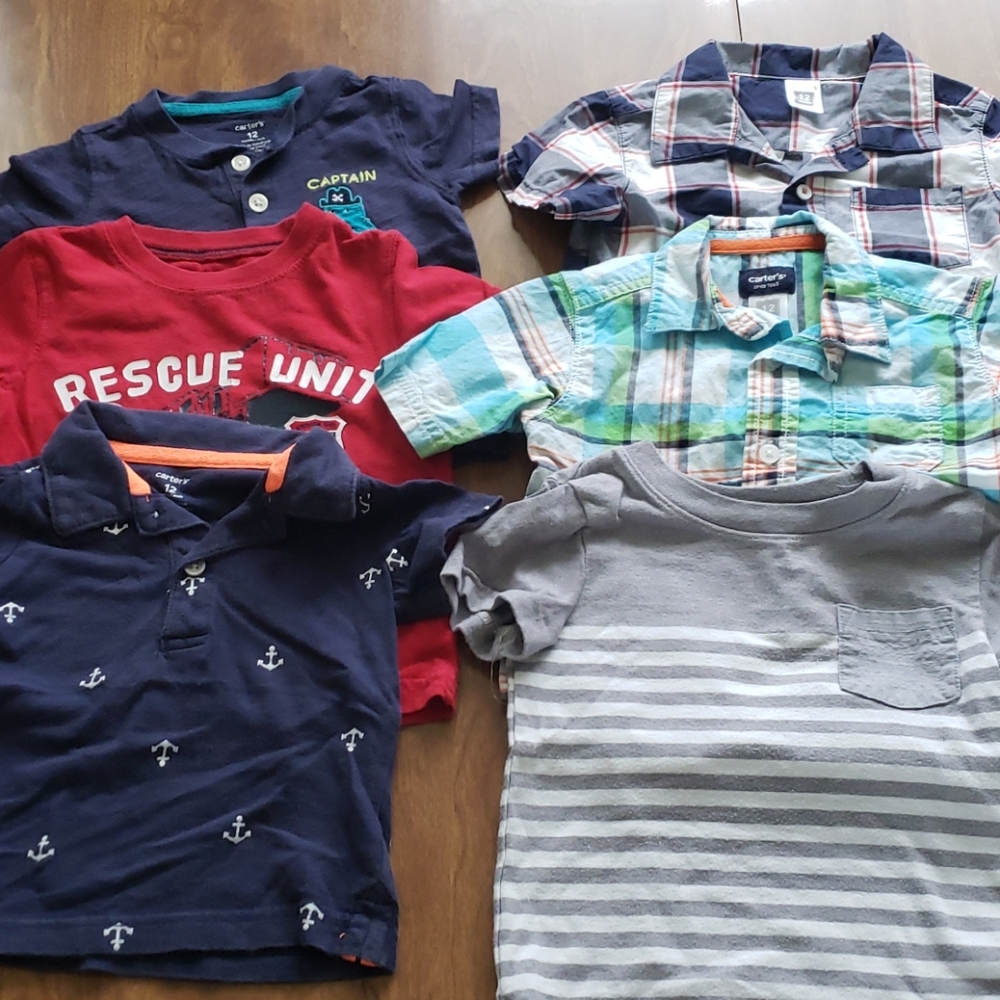 12 months bundle of Carter's shirts. Lot of 6.